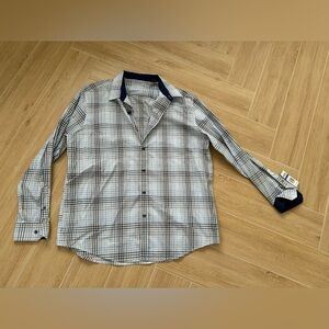 Tasso Elba  Blue and Navy Plaid Button-Down Shirt
